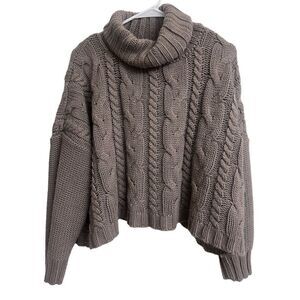 Love Tree Cropped Cable Knit Sweater size Large Brown Taupe